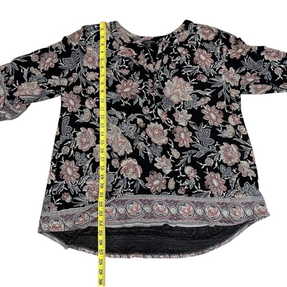 Lucky Brand Womens Boho Top 1X Black Floral 3/4 Sleeve Cottagecore Peasant - Picture 3 of 6